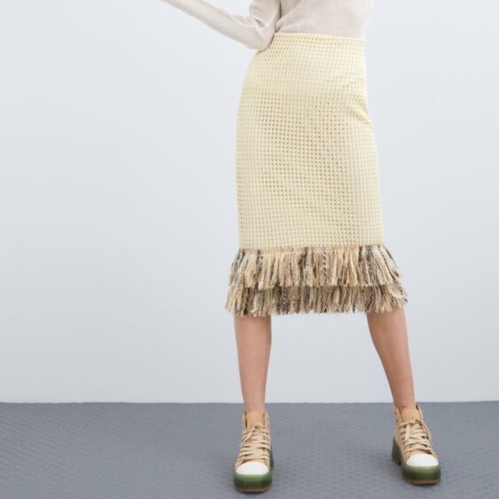 Zara mesh fringed hem midi skirt M - Picture 5 of 16
